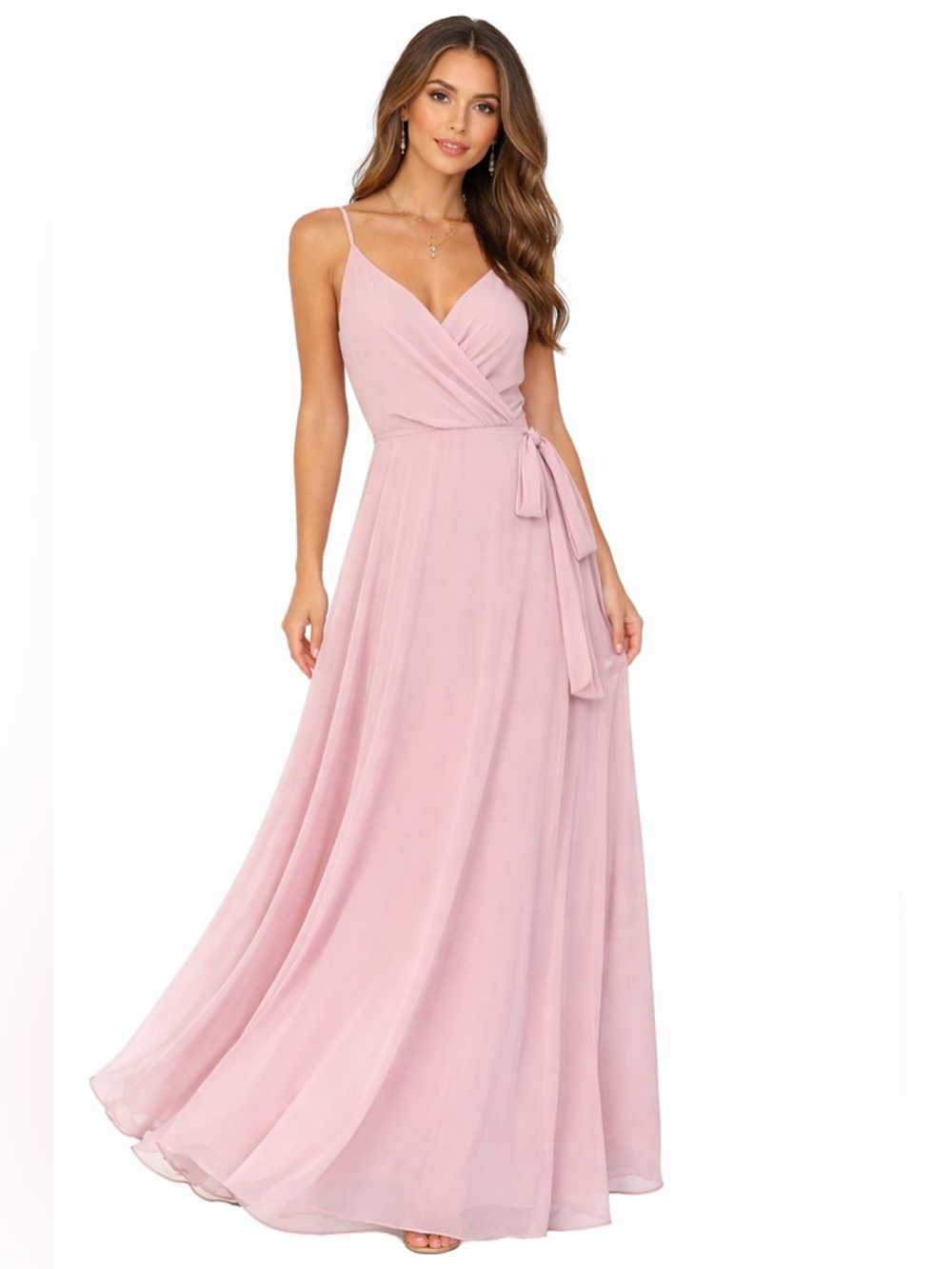 🦋AFTER SIX WOMEN’ CHIFFON GOWN V-NECK SPAGHETTI STRAP FULL SKIRT SIZE- 4R
